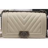 Knockoff Boy Chanel Flap Bag Calfskin Chevron Quilting A67025 OffWhite JK820vf92