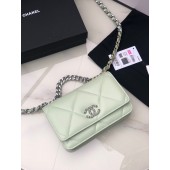 Knockoff Chanel 19 Classic Sheepskin Leather Chain Wallet AP0957 light green& silver-Tone Metal JK2747Bt18