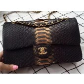 Knockoff Chanel 2.55 Series Flap Bags Bronze&Black Original Python Leather A1112SA Gold JK386Bt18