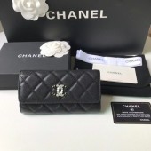 Knockoff Chanel Calfskin Leather & Gold-Tone Metal Wallet AP2036 black JK1130tp21