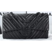 Knockoff Chanel Classic Flap Bag Lambskin Chevron Quilting A01113 Black JK749cS18