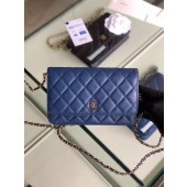 Knockoff Chanel classic wallet on chain Grained Calfskin & gold-Tone Metal 33814 Pearlescent blue JK4588NL80