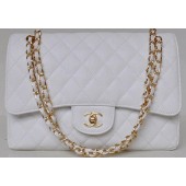 Knockoff Chanel Jumbo Quilted Classic Flap Bag White Cannage Patterns A58600 Gold JK706Lg61