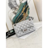 Knockoff Chanel MINI 2.55 HANDBAG Metallic Grained Calfskin & White Metal AS0874 Silver JK2816vf92