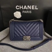 Luxury Boy Chanel Flap Bag Original Chevron Leather A67086V Blue JK5458UV86