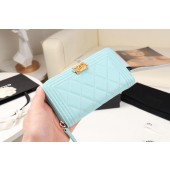 Luxury Chanel Calfskin Leather & Gold-Tone Metal Wallet A80566 Light Blue JK1224bE46