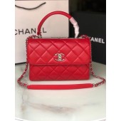 Luxury Chanel original lambskin top handle flap bag AS92236 red&silver-Tone Metal JK3101kp43