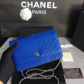 Luxury Chanel WOC Flap Shoulder Bag Blue Calfskin Leather A33814 Gold JK5628Px24