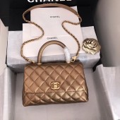 New Chanel original Caviar leather flap bag top handle A92290 bronze&Gold-Tone Metal JK4749Uf80