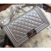 Replica AAA Boy Chanel Flap Shoulder Bag Patent Original Leather A67086 Silver JK776of41