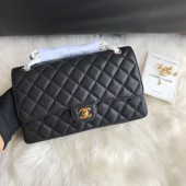 Replica AAA Chanel Double Flaps Bags Black Original Caviar Leather A36097 Gold JK4232of41