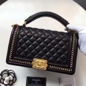 Replica Boy Chanel Top Handle Flap Bag Original Sheepskin Leather A94804 Black JK5822VA65