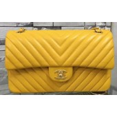 Replica Chanel 2.55 Series Flap Bag Yellow Lambskin Chevron Leather A5023 Gold JK588XB19