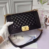 Replica Chanel Boy Flap Original Sheepskin Leather Shoulder Black Bag A67086 Gold JK5313hD86