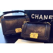 Replica Chanel Boy Flap Shoulder Bag Black Python Leather A66094 Gold JK619EO56