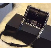 Replica Chanel Boy Flap Shoulder Bag Black Python Leather A66094 Silver JK618Xe44