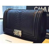 Replica Chanel Boy Flap Shoulder Bag Black Python Leather A66095 Silver JK606iu55