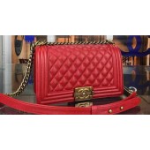 Replica Chanel Boy Flap Shoulder Bag Red Original Calfskin Leather A8708 Bronze JK264zR45