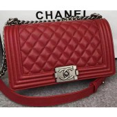 Replica Chanel Boy Flap Shoulder Bag Red Original Calfskin Leather A8708 Silver JK263it96