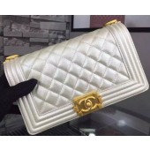 Replica Chanel Boy Flap Shoulder Bag White Original Calfskin Leather A8708 Gold JK268AP18