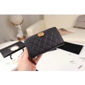 Replica Chanel Calfskin Leather & Gold-Tone Metal Wallet A80566 black JK1227Ac56