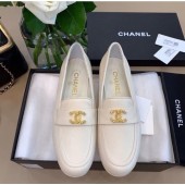 Replica Chanel Calfskin Leather Shoes CH2740 White JK103it96