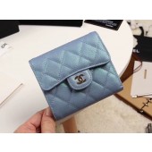 Replica Chanel Calfskin Leather wallet & Gold-Tone Metal A82288 light blue JK1275iF91