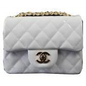 Replica Chanel Classic MINI Flap Bag White Original Patent Leather CF1115 Gold JK953XB19