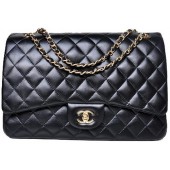 Replica Chanel Maxi Quilted Classic Flap Bag Black Sheepskin A58601 Gold JK682KG80