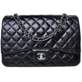 Replica Chanel Maxi Quilted Classic Flap Bag Black Sheepskin A58601 Silver JK681CQ60