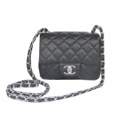 Replica Chanel mini Classic Flap Bag Black Cannage Pattern 1115 Silver JK1085Yn66