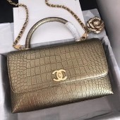 Replica Chanel original Calfskin flap bag top handle A92292 bronze &gold-Tone Metal JK4454AP18