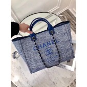 Replica Chanel Original Canvas Leather Tote Shopping Bag 92298 Blue JK5276Jw87