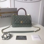 Replica Chanel original Caviar leather flap bag top handle A92990 Blackish green JK5233KG80