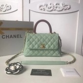 Replica Chanel original Caviar leather flap bag top handle A92990 Peppermint Green JK5232CQ60