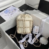 Replica Chanel small drawstring bag Lambskin & Gold Metal AS2313 white JK3632VA65