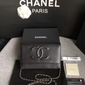 Replica Cheap Chanel WOC Original Calfskin Leather Black Shoulder Bag 33814 Silver JK5703QC68