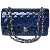 Replica Designer Chanel 2.55 Series Flap Bag Blue Patent Leather A1112 Silver JK707Bb80