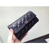 Replica High Quality Chanel Boy Matelasse Long Wallet Black Cannage Pattern CHA5263 Silver JK1462Jh90