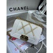 Replica Small BOY CHANEL Handbag Crumpled Calfskin & Gold-Tone Metal A67085 white JK2901ED66