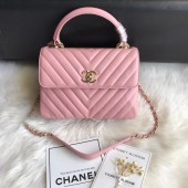 Replica Top Chanel CC original lambskin top handle flap bag A92236V pink Gold Buckle JK5067ll80