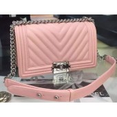 Top Boy Chanel Flap Bag Original Chevron Sheepskin Leather A5708 Pink JK337yq38