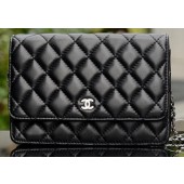 Top Chanel mini Flap Bag Black Sheepskin Leather A33814 Silver JK738lE56