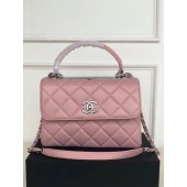 Top Chanel original lambskin top handle flap bag AS92236 pink&silver-Tone Metal JK3099lE56