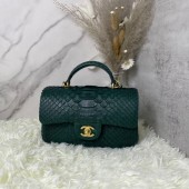 Top Chanel Snake skin mini flap bag with top handle AS2431 blackish green JK2423eo14