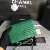 Top Chanel WOC Flap Shoulder Bag Green Calfskin Leather A33814 Silver JK5618yq38