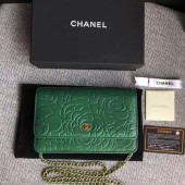 Top Chanel WOC Green Camellia Leather mini Flap Bag A33814 Gold JK5708eo14